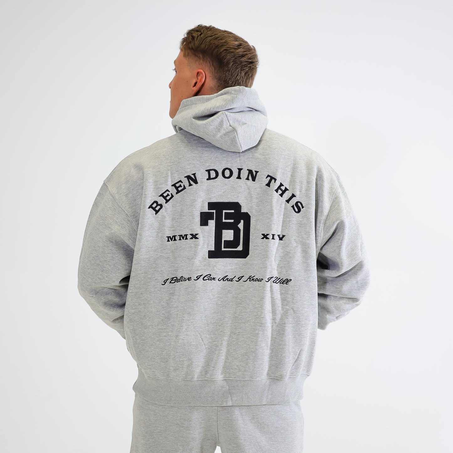 BDT // EMBROIDERED "I BELIEVE" HOODIE GREY
