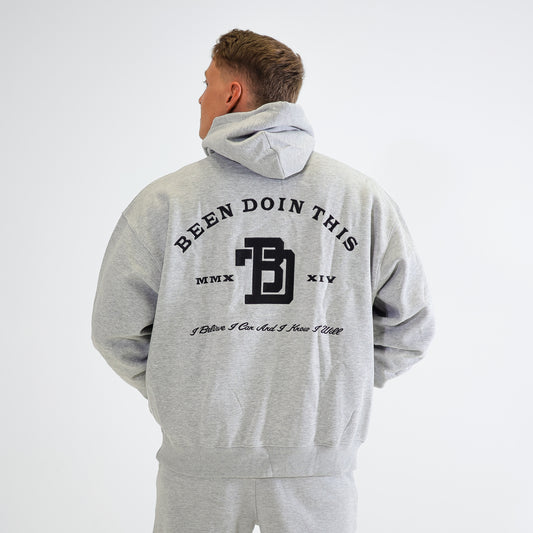 BDT // EMBROIDERED "I BELIEVE" HOODIE GREY